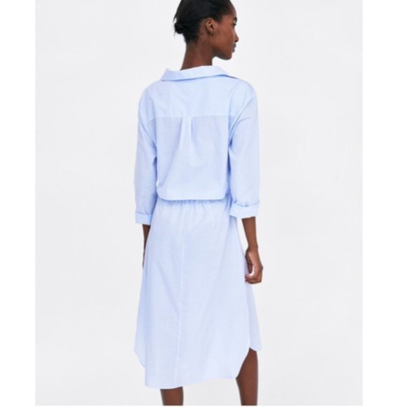 Zara Poplin Dress Tie Front Striped Blogger Fav M - Picture 10 of 13
